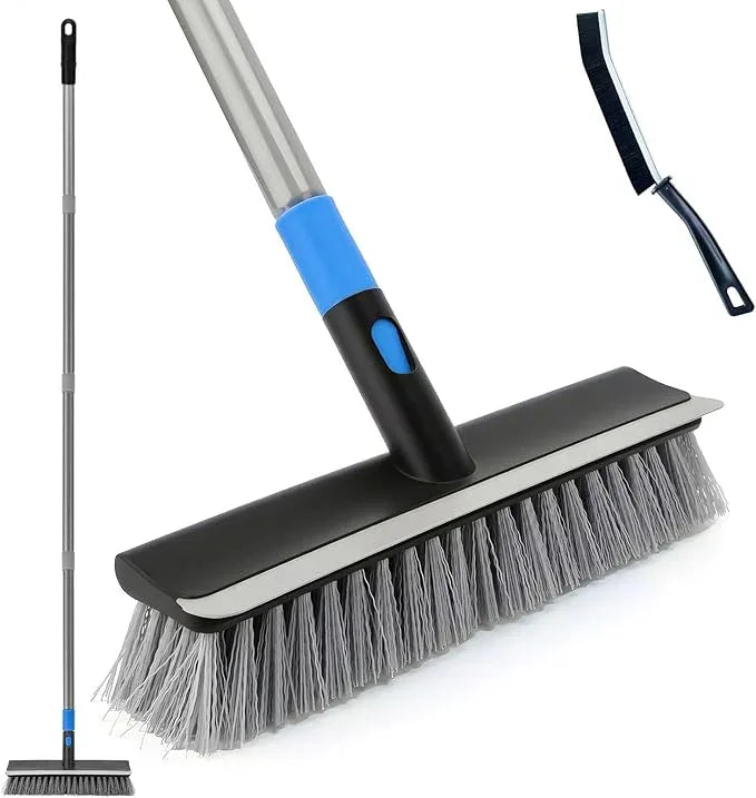 KeFanta Deck Brush with Long Handle, 2 in 1 Floor Scrub Brush for Cleaning, 56" Stiff Bristle Outdoor Scrubber Brush for Patio Concrete Boat Garage Bathroom Kitchen Wall Shower - NeatNest
