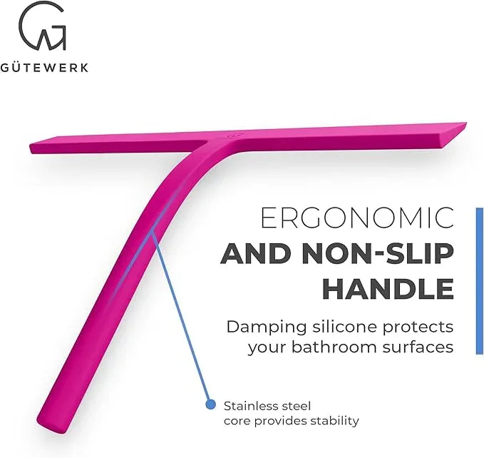 GÜTEWERK Shower Squeegee for Glass Doors, Silicone Window Squeegee, Bathroom and Glass Cleaning - Pink - 11 Inch - NeatNest