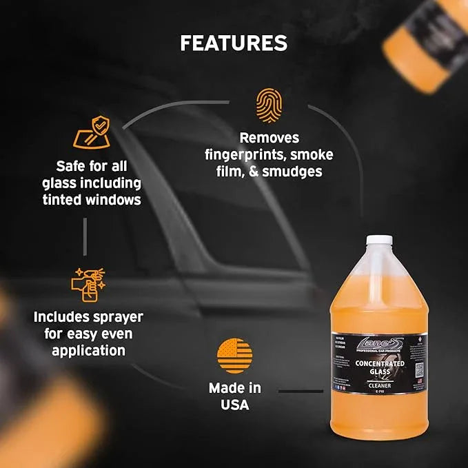 LANE'S Concentrated Auto Glass Cleaner | Tint-Safe Car Windshield, Window Cleaner | Removes Automotive Smoke Film, Fingerprints, & Smudges | Streak-Free, Safe for All Glasses | 128oz - NeatNest
