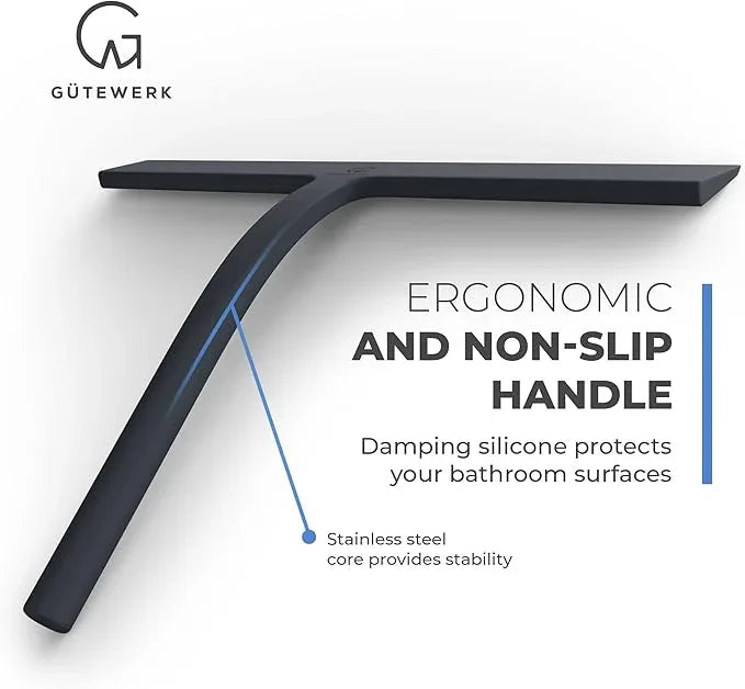 GÜTEWERK Shower Squeegee for Glass Doors, Silicone Window Squeegee, Bathroom and Glass Cleaning - Black - 11 Inch - NeatNest