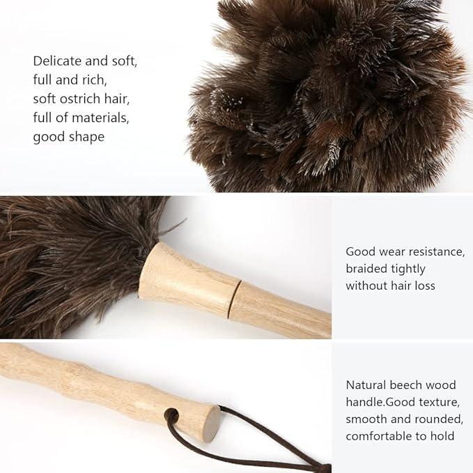 Ostrich Feather Duster 16 inch Feather Duster Fluffy Natural Genuine Ostrich Feathers with Wooden Handle and Eco-Friendly Reusable Handheld Ostrich Feather Duster for Cleaning Supplies - NeatNest