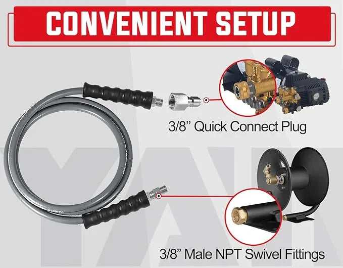 YAMATIC Non Marking 3/8" 4200PSI Pressure Washer Whip Hose 8ft with Swivel Quick Connect Jumper Hose for Hot/Cold Water Steel Wire Braided Rubber Jacket - NeatNest
