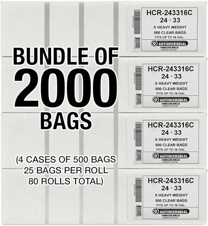 Aluf Plastics High Density Trash Bags, 12-16 Gallon, 2000 Count, 16 Micron (eq), 24" x 33", Clear, For Bathroom, Office, Industrial, Commercial, Janitorial, Municipal, & Recycling - NeatNest