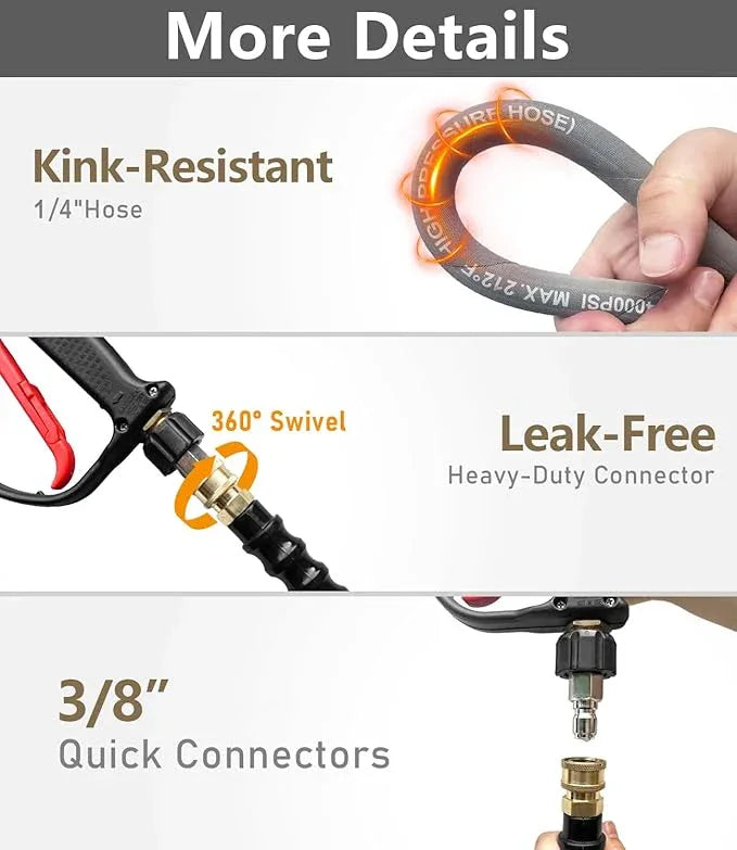 Pressure Washer Hose 150FT 4000 PSI, Kink Resistant Steel Braided Layer & NonMarking Rubber for Hot/Cold Water, High Power Washer Hose With 3/8 Inch Quick Connect & M22 Fitting, Gray - NeatNest