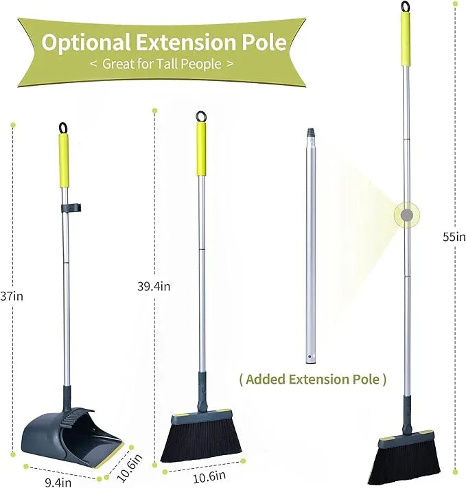 Broom and Dustpan Set for Home with 54" Long Handle, Upright and Lightweight Dust pan and Brush Combo for Kitchen Room Office Lobby Floor Cleaning, Dark Green - NeatNest