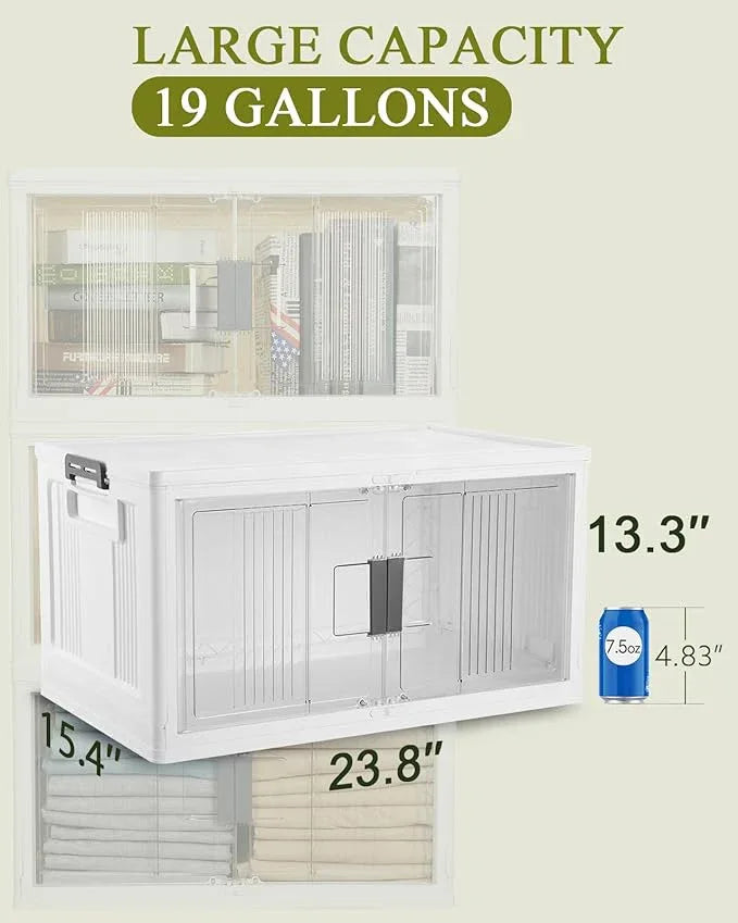 OlarHike 76QT Lockable Storage Bins with Lids - Folding Storage box with Doors and Wheels, Collapsible Plastic Storage Bins for Closets, Stackable Storage Organizer, Storage Containers, 4 Pack Cubes - NeatNest