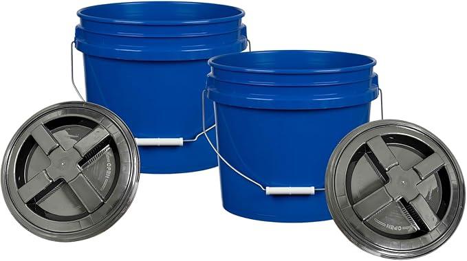 House Naturals 3.5 Gal Blue Plastic Buckets Food Grade BPA Free Made in USA pails with Screw On Lids - Pack of 2 - NeatNest