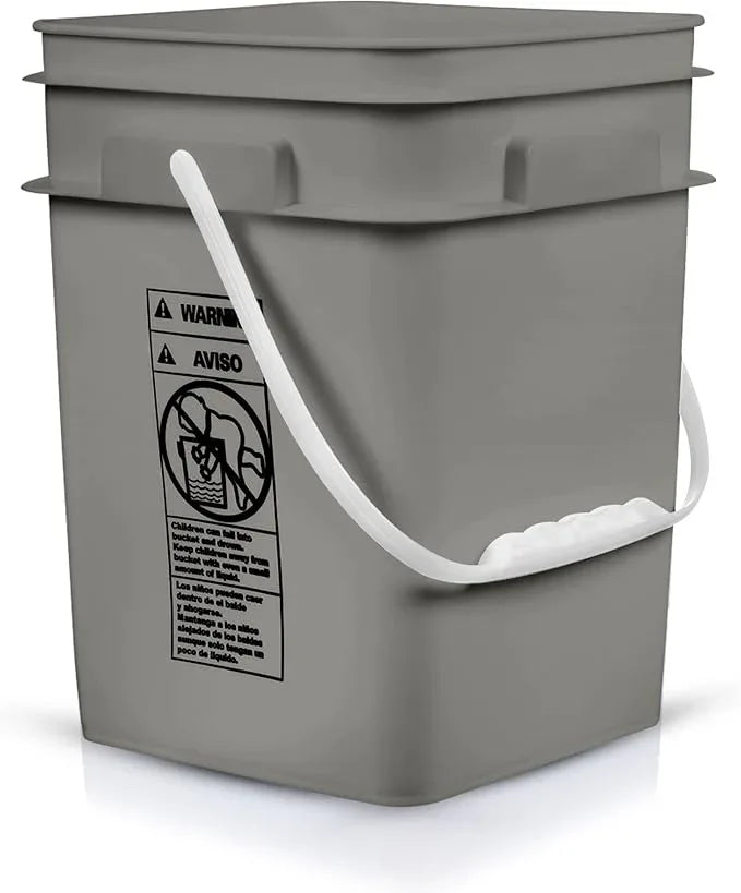 House Naturals 4 Gallon Square Food Grade Bucket Pail with Plastic Handles and Lid (Pack of 3) Made in USA containers (Gray) - NeatNest