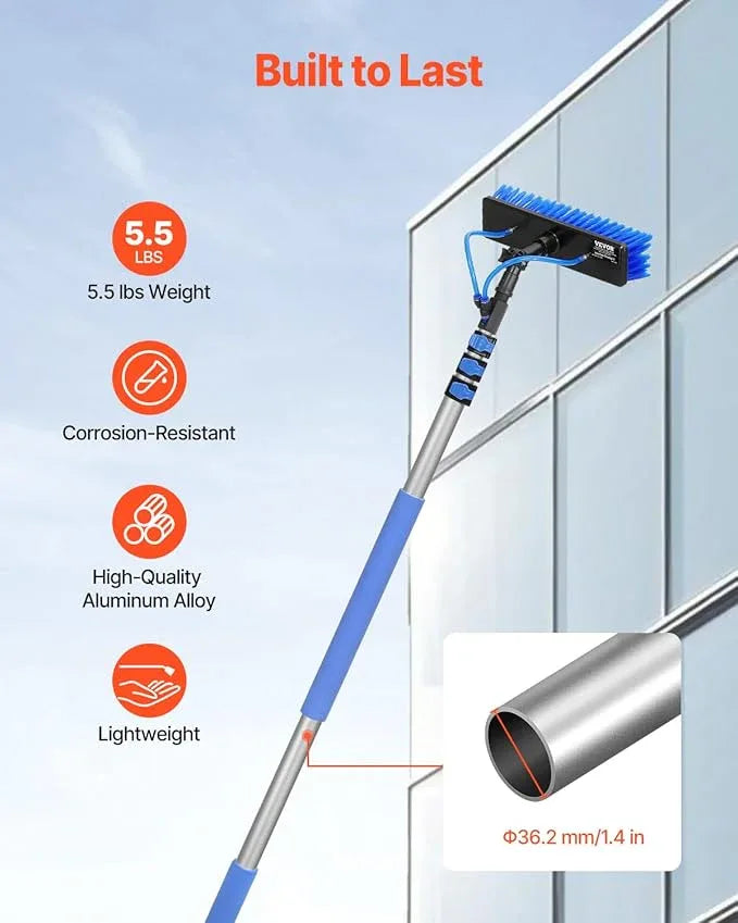 VEVOR Water Fed Pole Kit, 12FT Solar Panel Cleaning Pole with Extendable Handle, 180° Rotatable Brush Head & 65.6FT Hose, Household & Outdoor Window Cleaner Tool for Caravan Solar Panel Deck - NeatNest