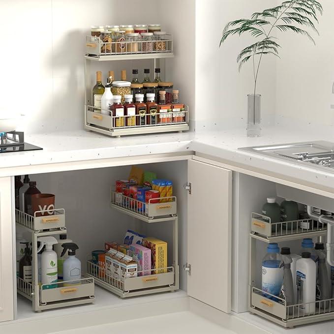 Under Sink Organizer, Pull Out Kitchen Cabinet Organizer 2 Tier Slide Out Under Sink Organizers and Storage, Sink Shelf Cabinet Storage Shelves for Kitchen Bathroom Pantry, Grey - NeatNest