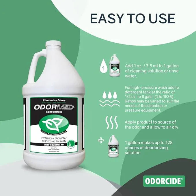 ODORMED Odor Eliminator Concentrate – Pet Odor Eliminator for Strong Odor on Floors, Walls, Cages & More – All-Purpose Carpet Deodorizer w/Safe, Non-Enzymatic Formula (1 Gal, Crisp Mountain Air) - NeatNest