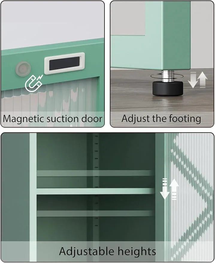 Metal Storage Cabinet with Adjustable Shelves, 42.54"H Freestanding Organizer for Pantry, Kitchen, Bathroom & Laundry Room, Strong & Rust-Resistant, Easy Assembly (Green+Transparent Door Panel) - NeatNest