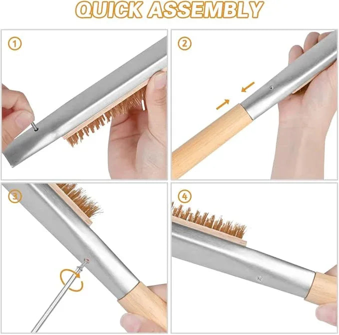 Aolso Pizza Oven Brush, 21" Brush and Stainless Steel Scraper for Pizza Stone, BBQ Grill Cleaning Brush Non Scratch Heat Proof Brass Bristles with Screwdriver, Outdoor Pizza Oven Accessories - NeatNest