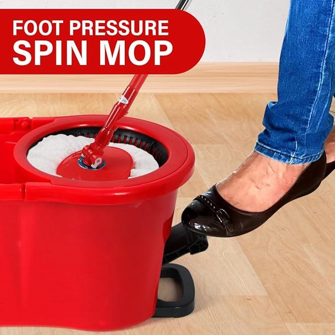 Pedal Spin Mop and 7LT Bucket Floor Cleaning System with 3 Extra Microfiber Mop Replacement Refills - Labor-Saving Foot Pressure Spin Mop with Adjustable Stainless Steel Handle for Floor Cleaning - NeatNest