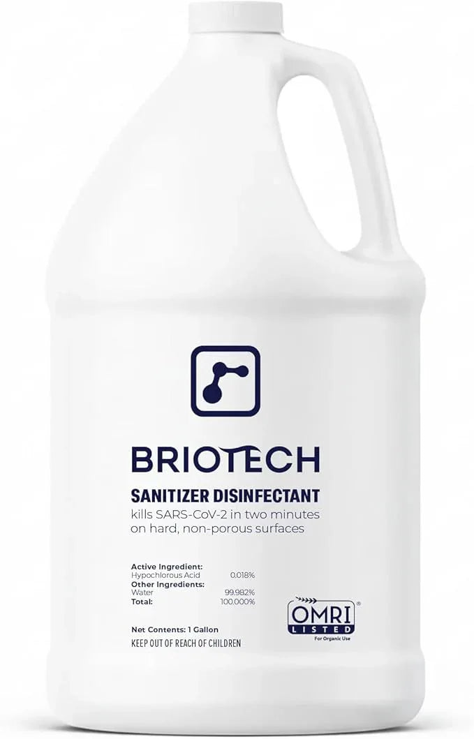 BRIOTECH Sanitizer Disinfectant Hypochlorous, Kill 99.99% of Viruses & Bacteria, Control Mold, Eliminate Odor, Gentle for Nursery & Play Rooms, Food Contact Surface Sanitizer, 1 Gallon Refill - NeatNest