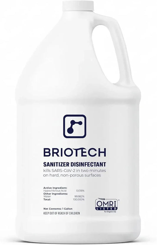 BRIOTECH Sanitizer Disinfectant Hypochlorous, Kill 99.99% of Viruses & Bacteria, Control Mold, Eliminate Odor, Gentle for Nursery & Play Rooms, Food Contact Surface Sanitizer, 1 Gallon Refill - NeatNest