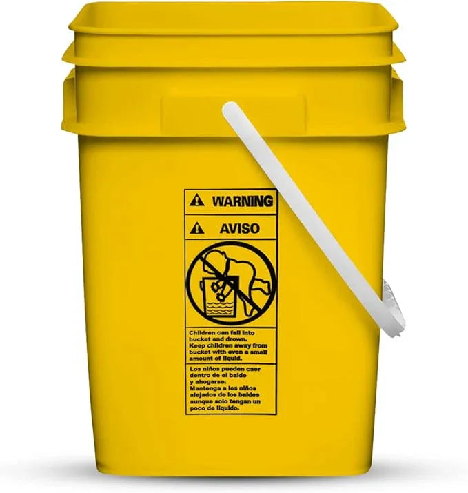 House Naturals 4 Gallon Square Food Grade Bucket Pail with Plastic Handles and Lid (Pack of 3) Made in USA containers (Yellow) - NeatNest