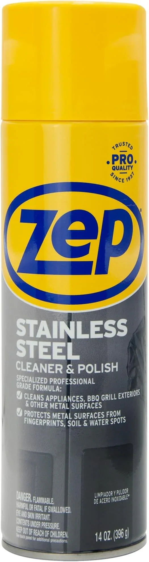 Zep Stainless Steel Cleaner and Polish - 14 oz (Case of 12) ZUSSTL14 - Protects Metal Surfaces From Fingerprints, Soil & Water Spots - NeatNest