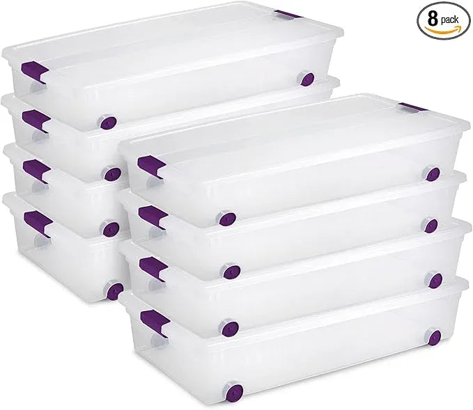 Sterilite 8-Pack 60 Quart ClearView Latch Box, Wheeled Underbed Organizer Bins with Latching Lids - Clear Plastic Organization Containers for Closet, Bedroom, Shelving Units and Everyday Home Storage - NeatNest