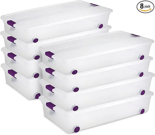 Sterilite 8-Pack 60 Quart ClearView Latch Box, Wheeled Underbed Organizer Bins with Latching Lids - Clear Plastic Organization Containers for Closet, Bedroom, Shelving Units and Everyday Home Storage - NeatNest