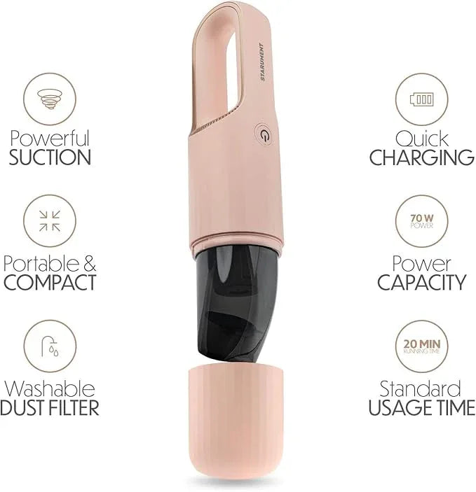 STARUMENT Portable Hand Vacuum Cleaner for Dust Pet Hair Dirt Home Car Interior, Furniture Lightweight Easy to Use, Compact Design Battery Rechargeable with USB-C Cable Pink - NeatNest