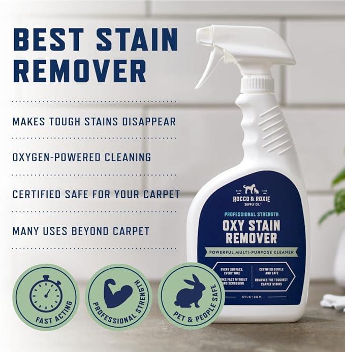 Rocco & Roxie Oxy Stain Remover - Oxygen Powered Carpet Cleaner Spray - Pet Stain Remover for Carpet, Spot Cleaner for Upholstery, Couch, Laundry, Rug, Clothes, Car Seat, Mattress, Sofa, and More - NeatNest