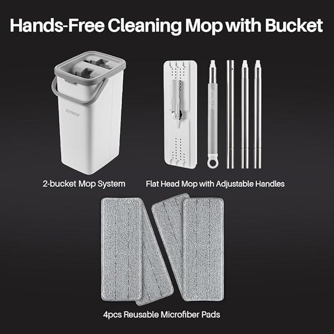 JOYMOOP Mop and Bucket Set, Dust Mops for Floor Cleaning, Wall Mop with 4 Microfiber Mop Head Replacement - NeatNest