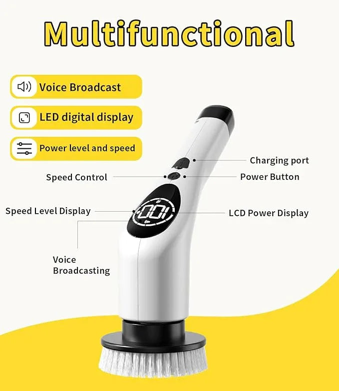 Electric Spin Scrubber,Cordless Cleaning Brush,Shower Scrubber with 9 Scrub Brush,3 Speed,Adjustable Extension Handle,Power LED Display, Voice Broadcast,Power Scrubber for Bathroom Kitchen Cleaning - NeatNest