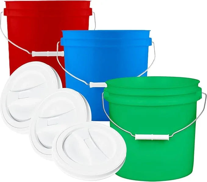 House Naturals 2 Gallon Buckets pails with Lids - Food Grade - BPA Free Plastic containers -(Pack of 3) Made in USA - NeatNest