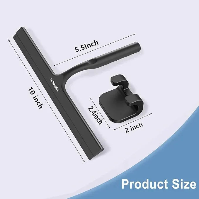 Household Squeegee for Shower Glass Doors, Silicone Shower Squeegee with Adhesive Hook, Bathroom Squeegee for Shower, Window Cleaner Tool for Glass Door, Kitchen, Tile Wall(10 inch-Black) - NeatNest