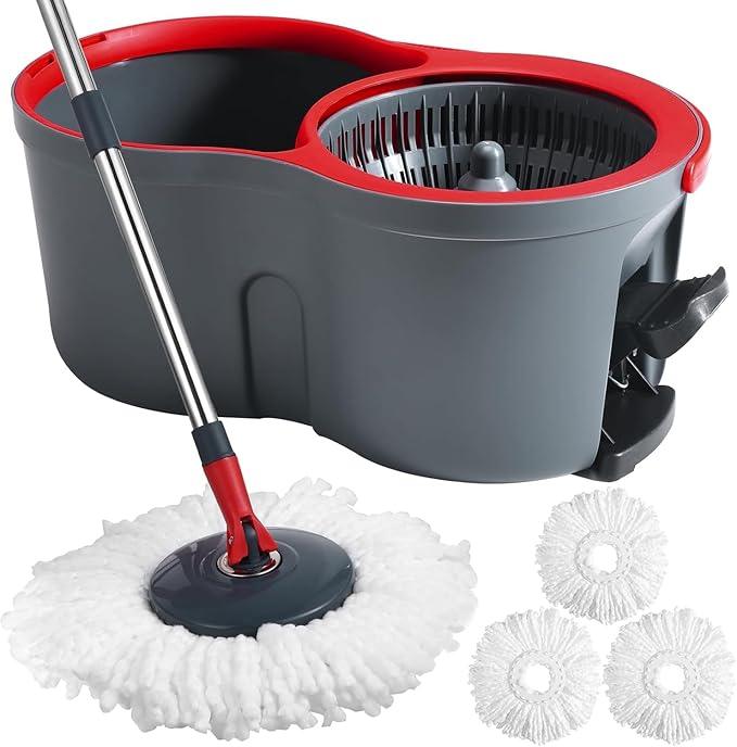360° Spin Mop and Bucket Set Cleaning System,Mop and Bucket with Wringer Set for Home,Wet Dust Mop for Floor Cleaning with 4 Mop Heads - NeatNest