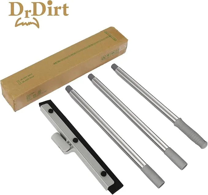 DrDirt Floor Squeegee, 14-Inch Swivel Squeegee Head, Replaceable Foam Rubber Blade, 3-Section Stainless Steel Pole, for Bathroom, Kitchen, Pet Hair, and Carpet - NeatNest