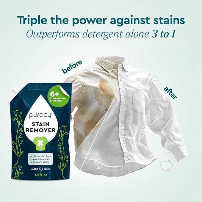 Puracy Stain Remover, Natural Travel and Laundry Stain Cleaner for Clothes, Baby Essentials, Kids Stains, Oil and Fabric Spot Cleaner, Unscented (Stain Remover Spray, 48 fl oz) - NeatNest
