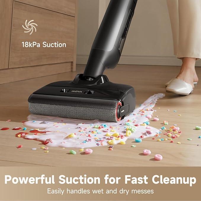 MOVA M10 Cordless Wet Dry Vacuum Cleaner 180° Lie-Flat Smart Vacuum Mop All in One for Hard Floor, 167°F Flashdry Self-Cleaning, Zero inch Dual-Edge Cleaning, 18000Pa Suction, Zero-Tangle for Pet Hair - NeatNest