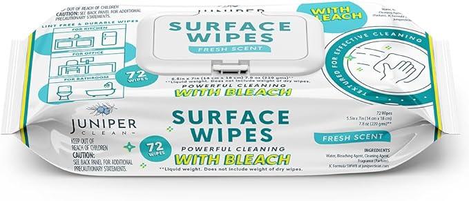 1 Pack Surface Wipes with Bleach, All-Purpose Cleaner for Bathroom, Kitchen, Office, 72 Count Soft Flow, Fresh Scent, Lint Free & Durable - NeatNest
