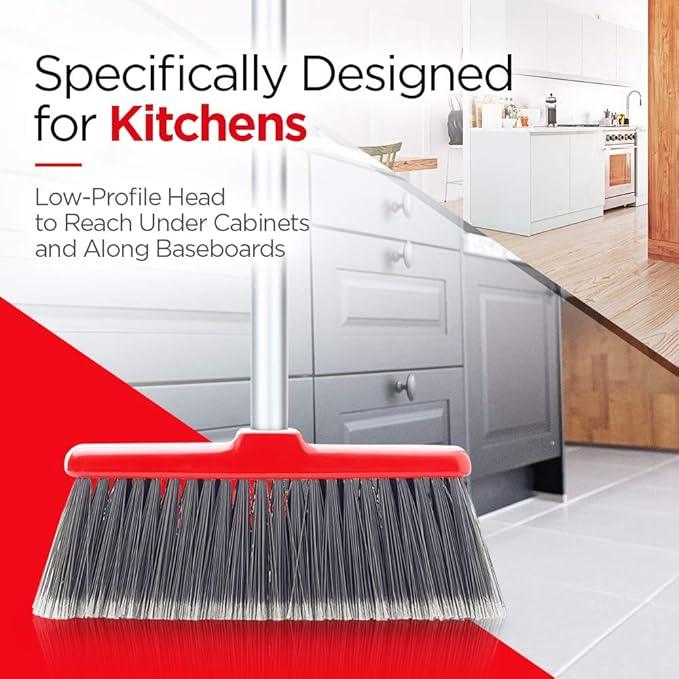 Fuller Brush Adjustable Kitchen Broom – 10" Wide Broom Head with Split-End Bristles and Steel Handle (29"–52") for Sweeping Fine Dust and Crumbs – Red (Fiesta Broom Complete) - NeatNest