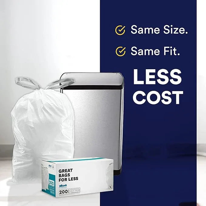 Plasticplace Custom Fit Trash Bags, Compatible with simplehuman Code X (200 Count) White Drawstring Garbage Liners 21 Gallon/ 80 Liter, 26" x 24.5" - NeatNest