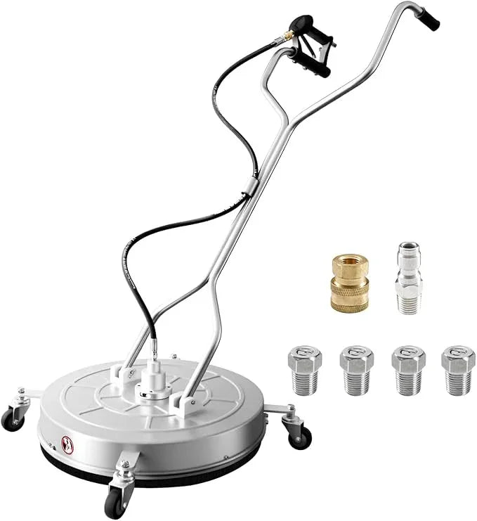 RAYNEL 24'' Pressure Washer Surface Cleaner with 4 Wheels, Dual Handle, Stainless Steel Housing, 2 Hose Adapters, 4 Replacement Nozzles - NeatNest
