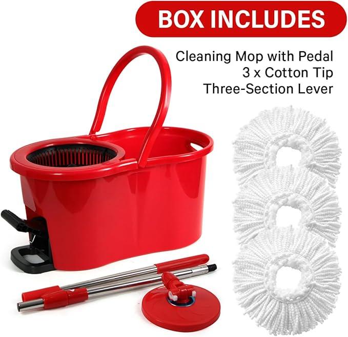 Pedal Spin Mop and 7LT Bucket Floor Cleaning System with 3 Extra Microfiber Mop Replacement Refills - Labor-Saving Foot Pressure Spin Mop with Adjustable Stainless Steel Handle for Floor Cleaning - NeatNest