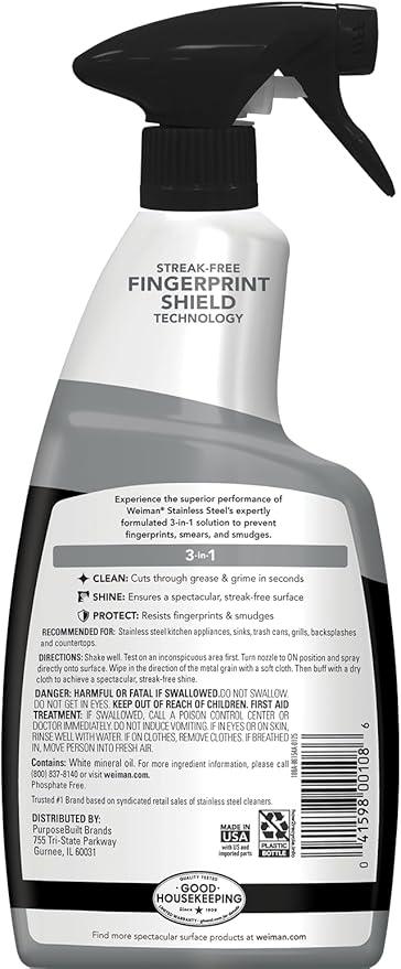 Weiman Stainless Steel Cleaner and Polish - Protects Appliances from Fingerprints, Leaves a Streak-Free Shine for Refrigerator, Dishwasher, Oven, Grill, 2 Pack With Microfiber Cloth - NeatNest