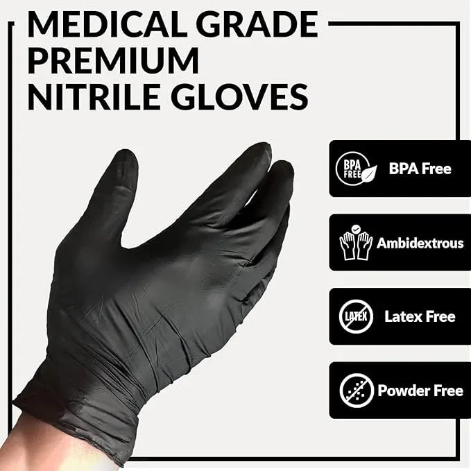Klex Nitrile Exam Gloves - Medical Grade, Powder & Latex Free, Food Safe, Black, 100, 1000 Count, S, M, L, XL - NeatNest