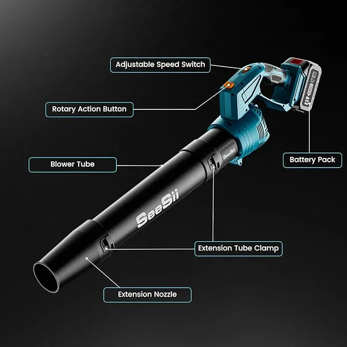 SEESII Leaf Blower Cordless, Rotated 180° Electric Leaf Blower with 2 * 4.0Ah Batteries and Charger, 550CFM 150MPH Lightweight Blower with 5 Speed Mode for Lawn Care, Yard, Patio & Outdoor Use - NeatNest