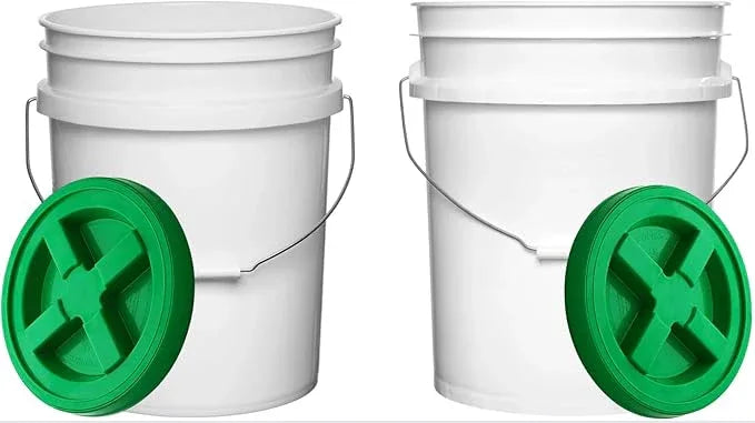 House Naturals Food Grade 5 Gallon Made in USA Plastic Bucket with Air Tight Screw on Lid (White Buckets with Green Lids) - NeatNest