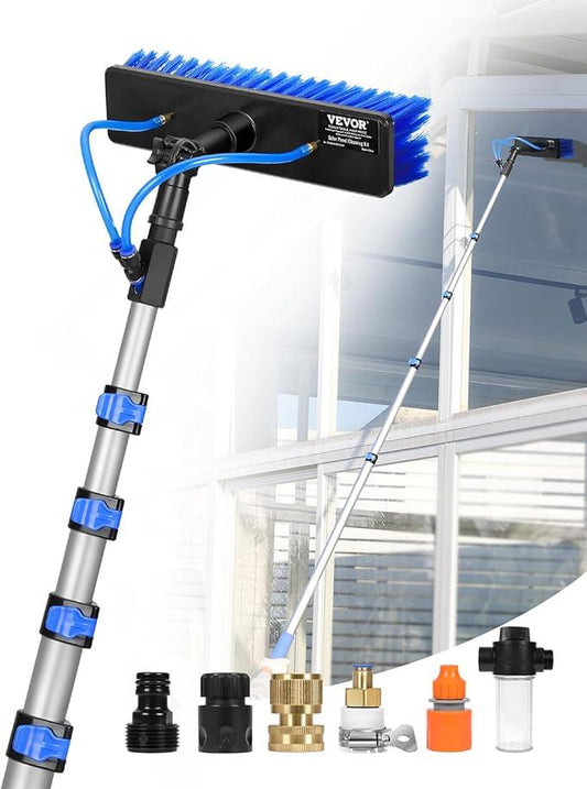 VEVOR Water Fed Pole Kit, 30FT Solar Panel Cleaning Pole with Extendable Handle, 180° Rotatable Brush Head & 65.6FT Hose, Household & Outdoor Window Cleaner Tool for Caravan Solar Panel Deck - NeatNest