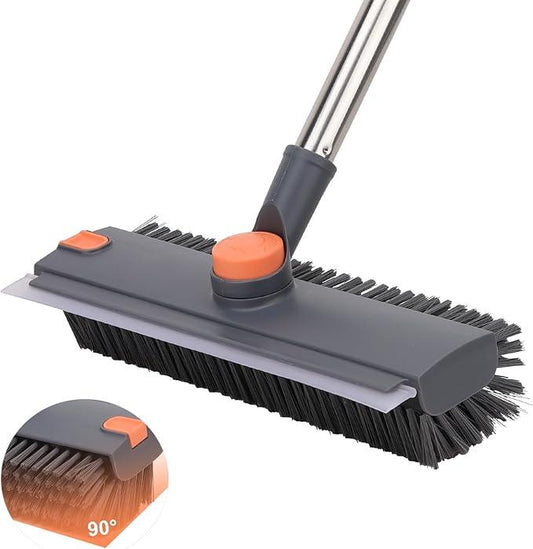 Floor Scrub Brush with 64" Long Handle - 360° Swivel Heads Household Push Brush with Squeegee and Right Angled Bristle for Cleaning Concrete Floors Grout Gardens Patio Deck Concrete Garage Heavy Duty - NeatNest