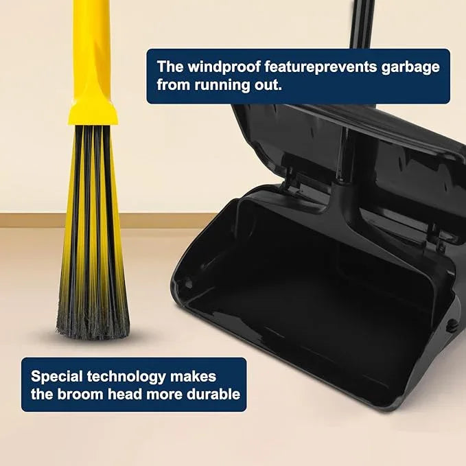 Indoor/Outdoor Heavy Duty Broom and Dustpan Set,Upright Plastic Commercial Dust Pan with 2 Brooms Perfect for Sweeping Courtyard Garage Lobby Kitchen Office Mall Market Shop Floor - NeatNest