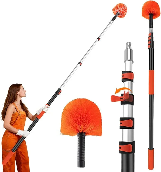 20FT Cobweb Duster with Extension Pole - High Reach Duster for High Ceilings & Outdoor Use - Telescoping Pole 3-12 Ft, Soft Bristles Cobweb Cleaner - 3/4" Acme Universal Thread - NeatNest