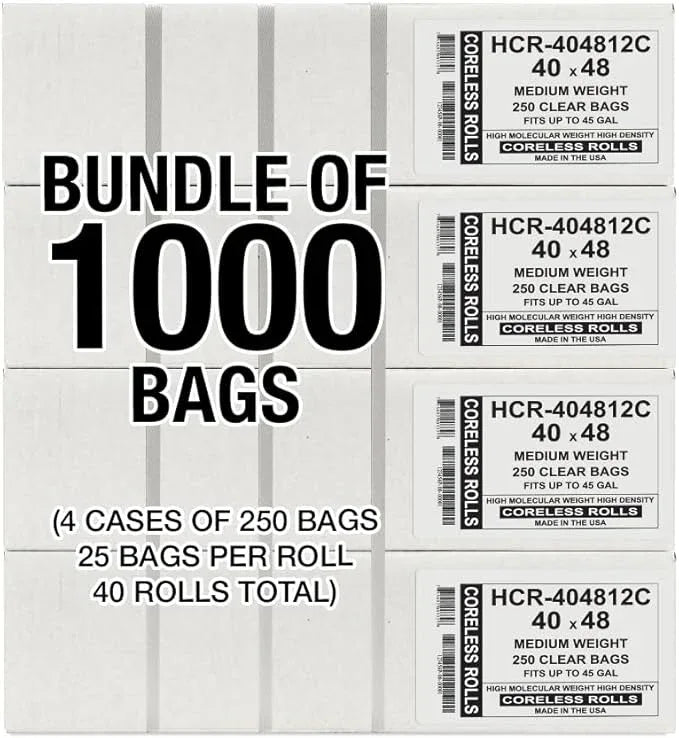 Aluf Plastics High Density Trash Bags, 45 Gallon, 1000 Count, 12 Micron (eq), 40" x 48", Clear, for Bathroom, Office, Industrial, Commercial, Janitorial, Municipal, Recycling - NeatNest