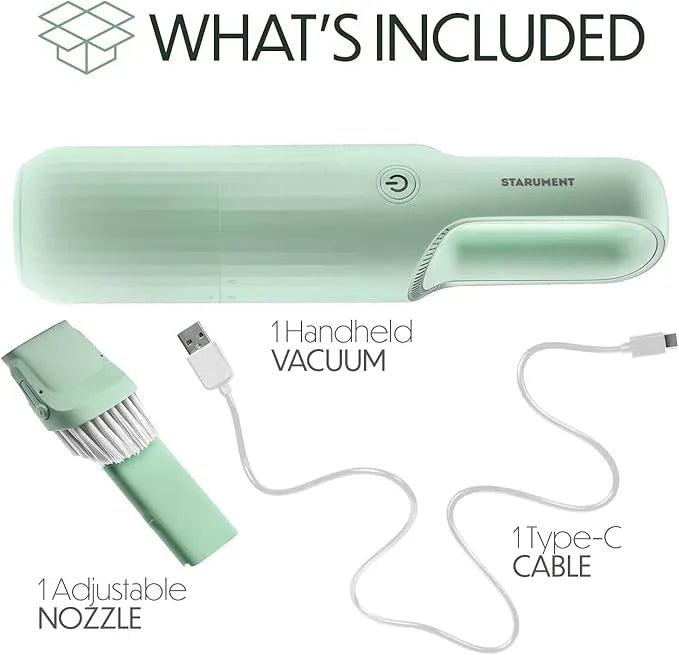 STARUMENT Vacuum Cleaner for Dust, Pet Hair Dirt Home, Car Interior Lightweight, Portable, Handheld, Cordless, Easy to Use, Compact Design Battery Rechargeable with USB-C Cable (Mint Green) - NeatNest
