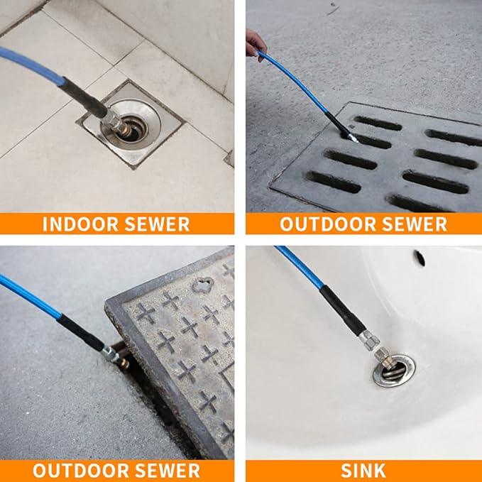 Pressure Washer Sewer Jetter Kit, 50 FT Hydro Drain Jetter Cleaner Hose, Button Nozzle and Rotating Sewer Jetting Nozzle, Orifice 4.0, 4.5, 1/4 inch NPT, 3000 PSI - NeatNest